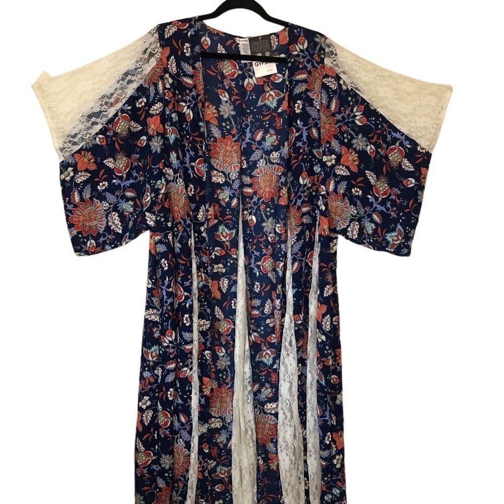 NEW Gypsan Lace Inset Kimono Style Top/jacket Size S/M Boho, Gypsy, Hippie